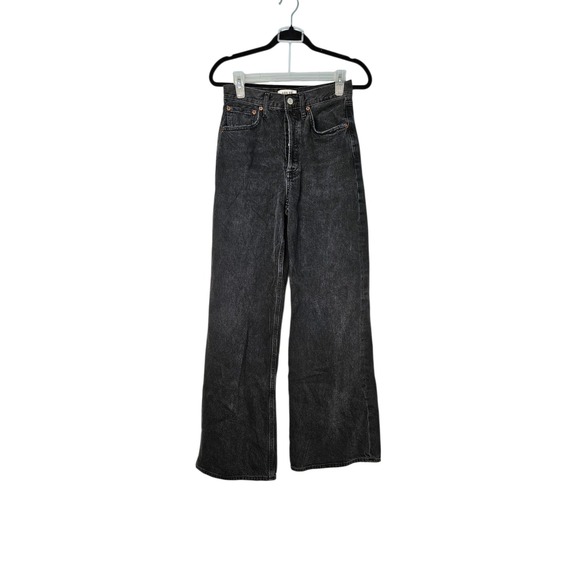 Agolde Denim - Agolde Dame Black Button Fly Wide Leg Denim Jeans Womens Size 25
